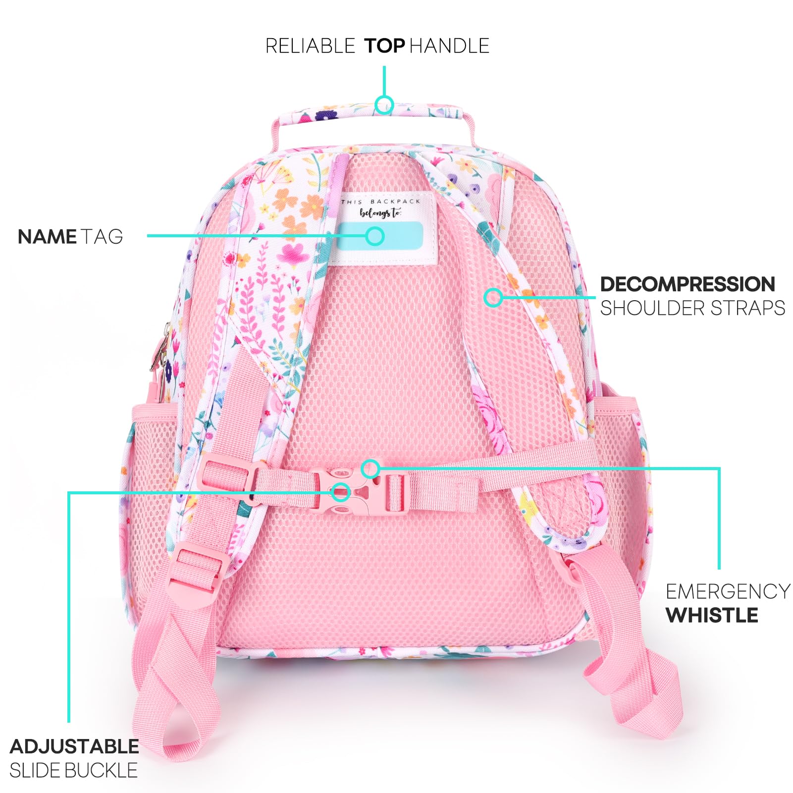 mibasies Toddler Backpack for Girls 2-4: Preschool Kindergarten Backpack - Cute Kids Backpacks for Girls - Flower Pink