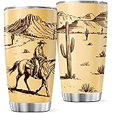 CUBICER Vintage Cowboy And Desert Landscape Design 20 Oz Stainless Steel Tumbler For Western Lovers Ranchers Bottle Cool Hot Travel Drink Tea Outdoor Coffee Heat Insulated Mug