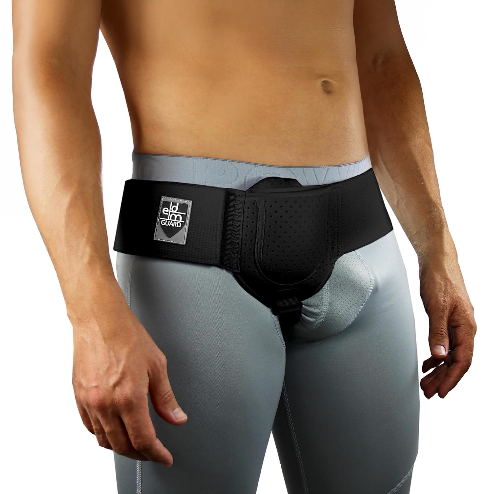 Photo 1 of Everyday Medical Inguinal Hernia Support Belt for Men I Fits Left or Right Side I Post Surgery Men and Womens Hernia Support Truss for Inguinal, Groin Hernias I Adjustable Waist Strap I Black, S/M