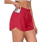 PrinStory Womens Athletic Shorts High Waisted Running Quick Dry Gym Workout Shorts with Zipper Pockets
