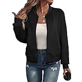 EVALESS Womens Bomber Jacket Coat Casual Stand Collar Zip Up Lightweight Fall Fashion Jackets Outfits with Pockets