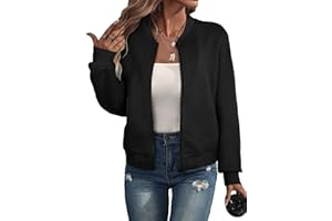 EVALESS Womens Bomber Jacket Coat Casual Stand Collar Zip Up Lightweight Fall Fashion Jackets Outfits with Pockets