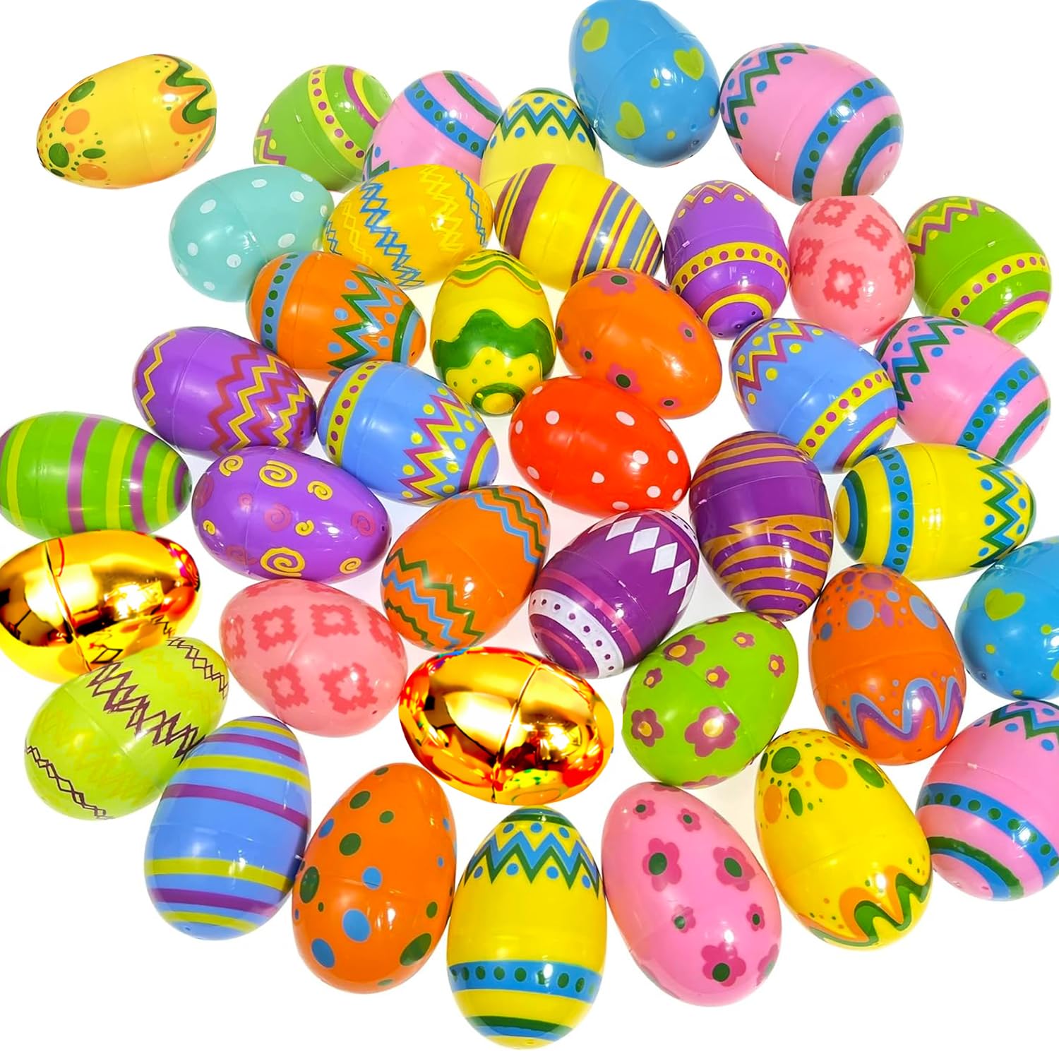 GiftExpress Pattern Color Easter Eggs - 50 Piece Assorted Bulk 2.3" x 1.75" Plastic Eggs w/ Hinge - Adult & Kid Party Toys for Gift Baskets or Egg Hunt Decor