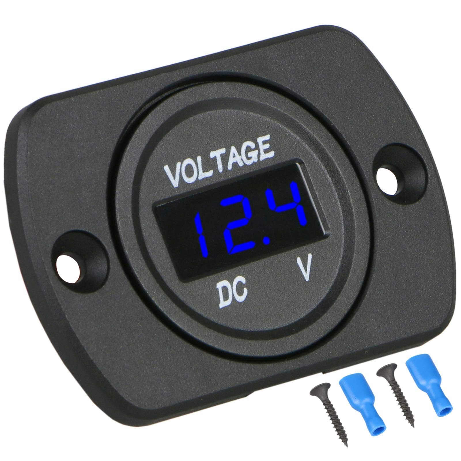 DC 12V 24V Car Voltmeter with LED Digital Display Panel, Linkstyle Waterproof Voltage Gauge Meter with Terminals for Boat Marine Vehicle Motorcycle Truck ATV UTV Car with Blue Light