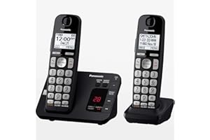 PANASONIC DECT 6.0 Expandable Cordless Phone System with Answering Machine and Call Blocking - 2 Handsets - KX-TGE432B (Black