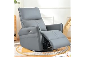QKFF Power Swivel Rocker Recliner Chair for Nursery, Upholstered 270° Swivel Glider Rocker Chair with USB Ports, Small Power Recliners for Small Spaces Living Room