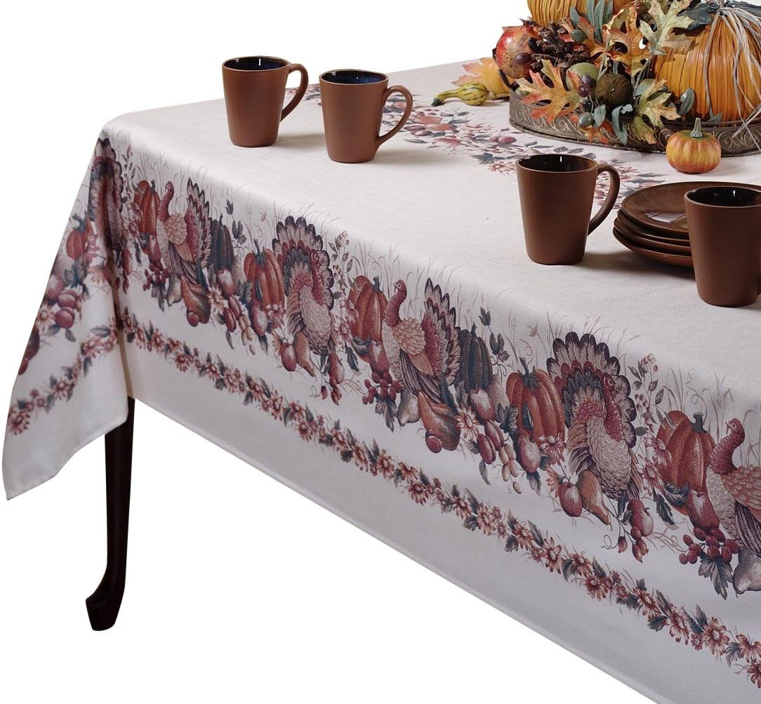 Benson Mills Thanksgiving Printed Fabric Tablecloth, 60Inchby140