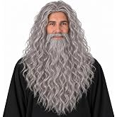 Grey Wizard Wig and Beard - Long Gray Wig and Beard Costume Accessory