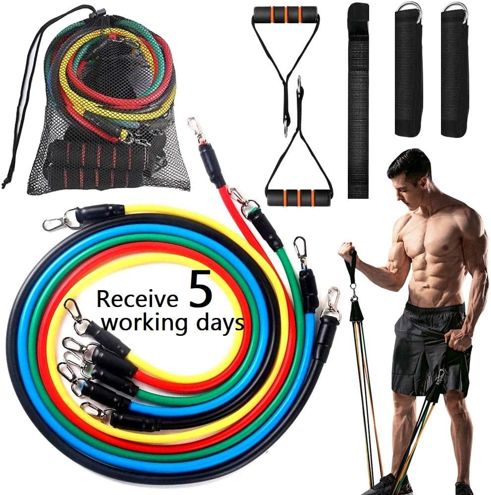Toylin Resistance Bands Set，5 Pieces Stackable Exercise Bands, Ankle Straps, Carrying Case & Guide Ebook for Resistance Training, Home Workouts,Physical Therapy
