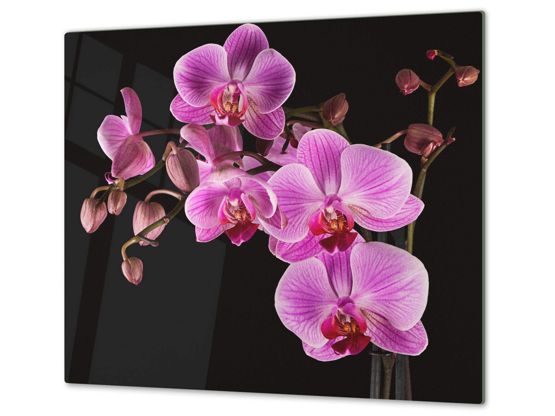 Tempered Glass Chopping Board – Glass Cutting Board and Worktop Saver; Measures: Single: 23,62” x 20,47”; Double: 2 x 11,81” x 20,47”; D06 Flowers Series: Orchid 5