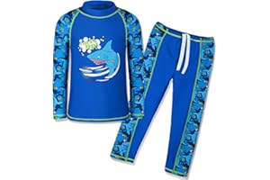 TFJH E 2PCS Kids Boys Long Sleeve Swimsuit UPF 50+ UV Sun Protective Swimwear