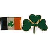 2-Piece Irish Flag Shamrock & Three Leaf Clover Lapel or Hat Pin & Tie Tack Set with Clutch Back by Novel Merk