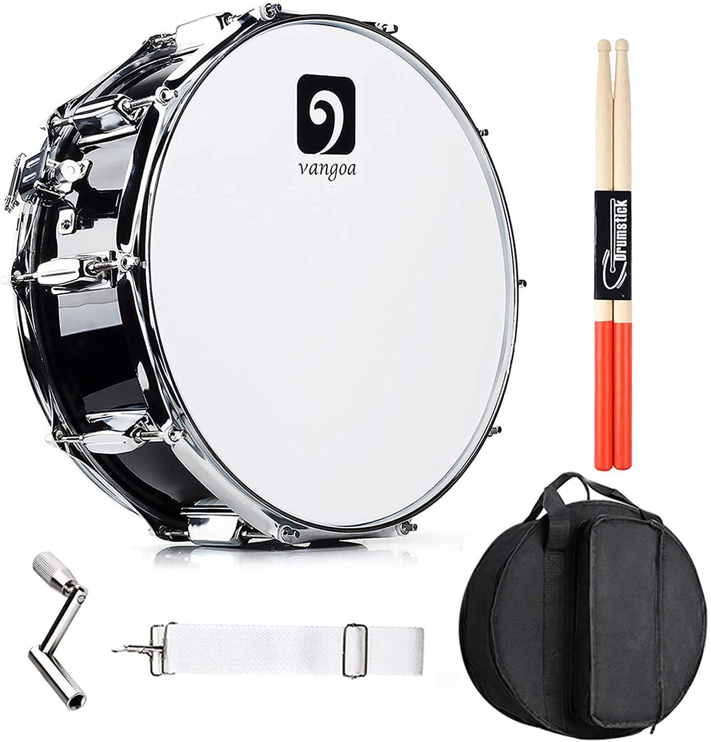 Vangoa 14 Inches Snare Drum Maple Wood Cavity Beginner Acoustic Drum Set with Bag, Practice Pad, Drumsticks, Tuning Key, Strap