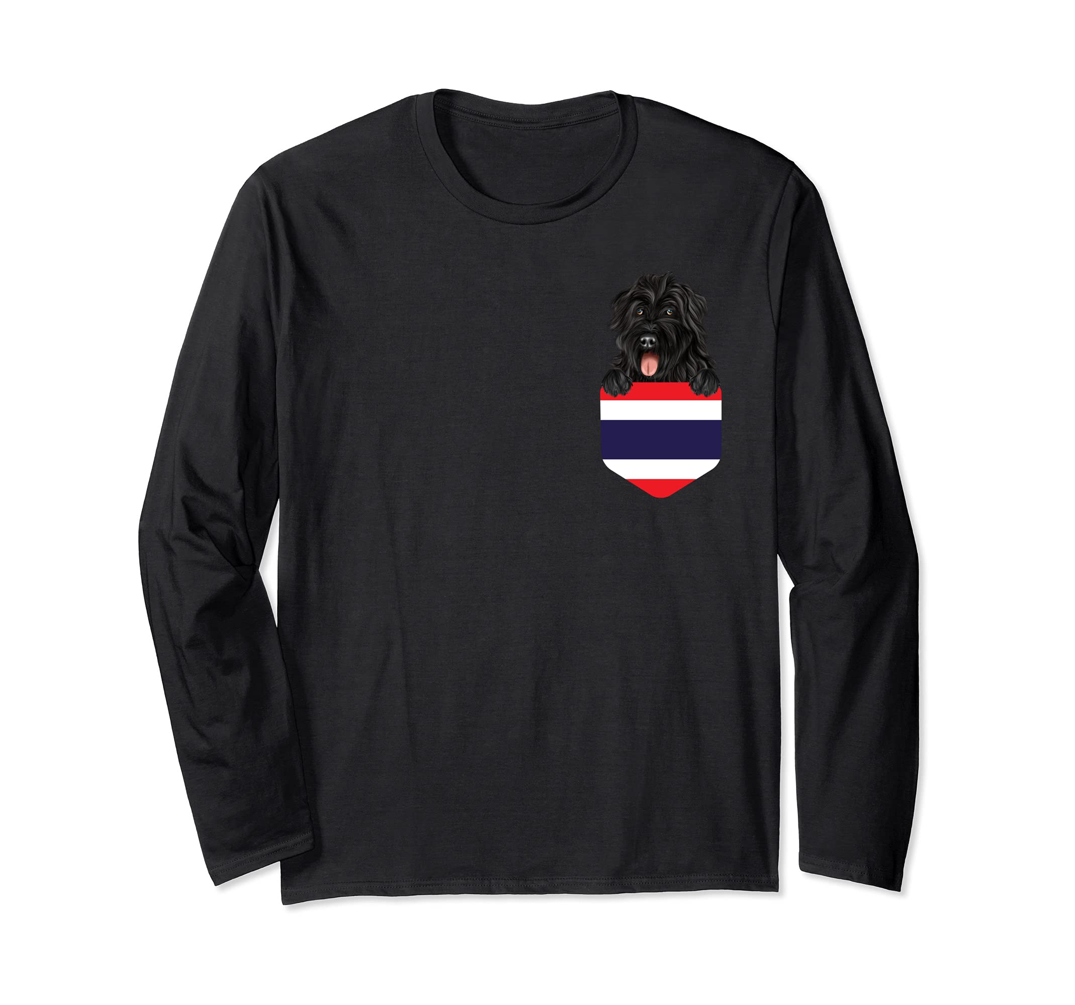 Thailand Flag Bouvier des Flandres Dog In Pocket Long Sleeve T-Shirt