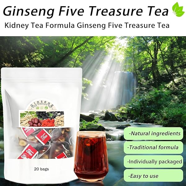 KIDNEY TEA FORMULA GINSENG FIVE TREASURES TEA, GINSENG SIX TREASURE COMBINATION SCENTED RED DATE WOLFBERRY CHINESE KIDNEY CLEANSE MEN’S HEALTH MULBERRY FOR MEN WOMEN (1)