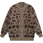 Bakyarder Leopard Printed Cardigan for Women, Vintage Button-Up Sweater, Y2K Drop Shoulder Knit Cardigan Streetwear