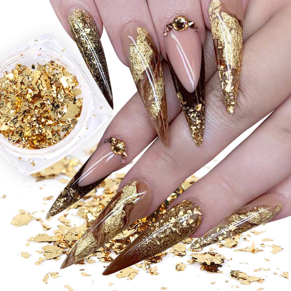 Macute Gold Nail Glitters 8 Colors Metallic Nail Art Sequins for Women Fingernails and Toenails Beauty Designs Manicure Tips Charms Face Decoration Kit Body Accessory Shining Flakes : Beauty