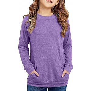ZDC Girls Long Sleeve Shirts Cute Crewneck Tunic Tops Sweatshirt 5-14 Years | Pocket Sweatshirt Teen Girl Boys School Weekend