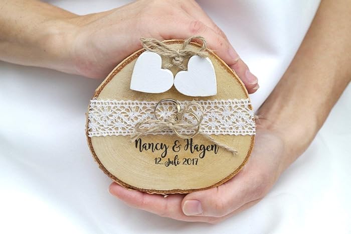 Ringkissen Holz Baumscheibe Hochzeit für Eheringe Hochzeitsdeko