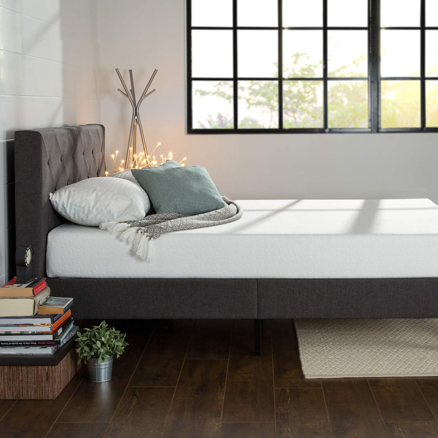 ZINUS Shalini Upholstered Platform Bed Frame / Mattress Foundation / Wood Slat Support / No Box Spring Needed / Easy Assembly, Dark Grey, Queen: Furniture & Decor