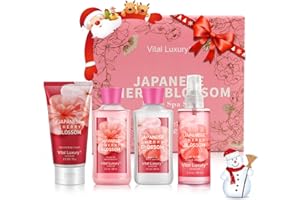 Vital Luxury Bath & Body Kit, 3 Fl Oz Travel Size, Ideal Skincare Relaxing Home Spa Set, Includes Body Lotion, Shower Gel, Body Cream, and Fragrance Mist, Bath Gifts for Her and Him (Japanese Cherry