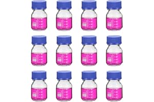 PATIKIL 12 Pack Reagent Media Storage Bottles, 100ml Borosilicate Glass Graduated Round Bottles with GL32 Blue Screw Cap for 