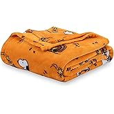 Berkshire Blanket Peanuts® VelvetLoft® Cute Character Snoopy Plush Throw Blanket,Snoopy and Woodstock Fall Birds & Leafs Orange,Throw 55 in x 70 in (Official Peanuts® Product)