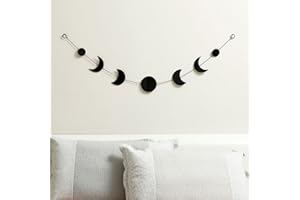 RTMISA Moon Phase Wall Hanging Black Boho Moon Metal Garland Decor Celestial Luna Phases Hang Art Astrology Scandinavian Natrual Bohemian Decoration for Home Living Bed Room Above Bed Headboard