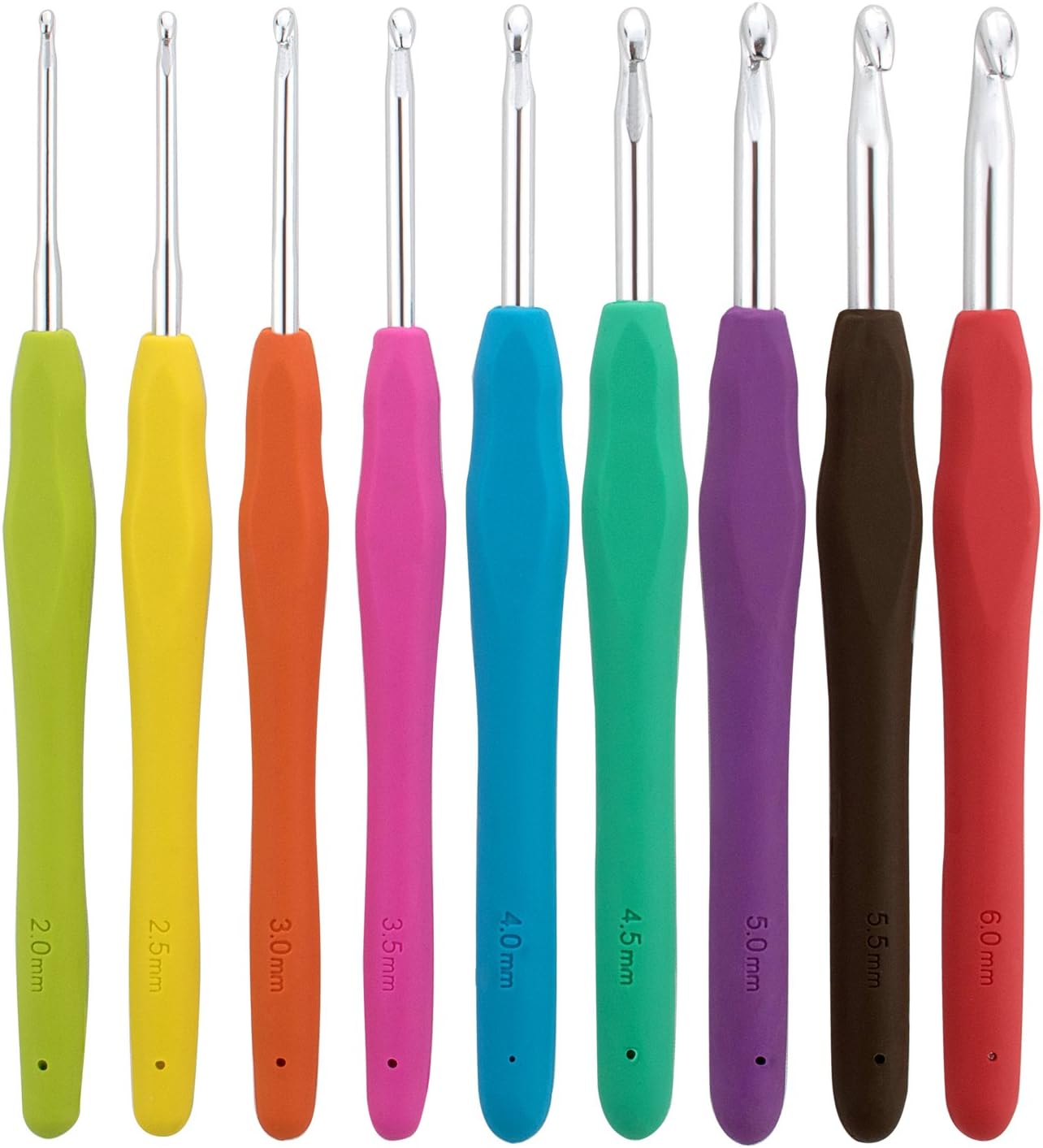 LIHAO 9X Häkelnadeln Nadelset Aluminium mit bunten Gummigriff Stricknadeln