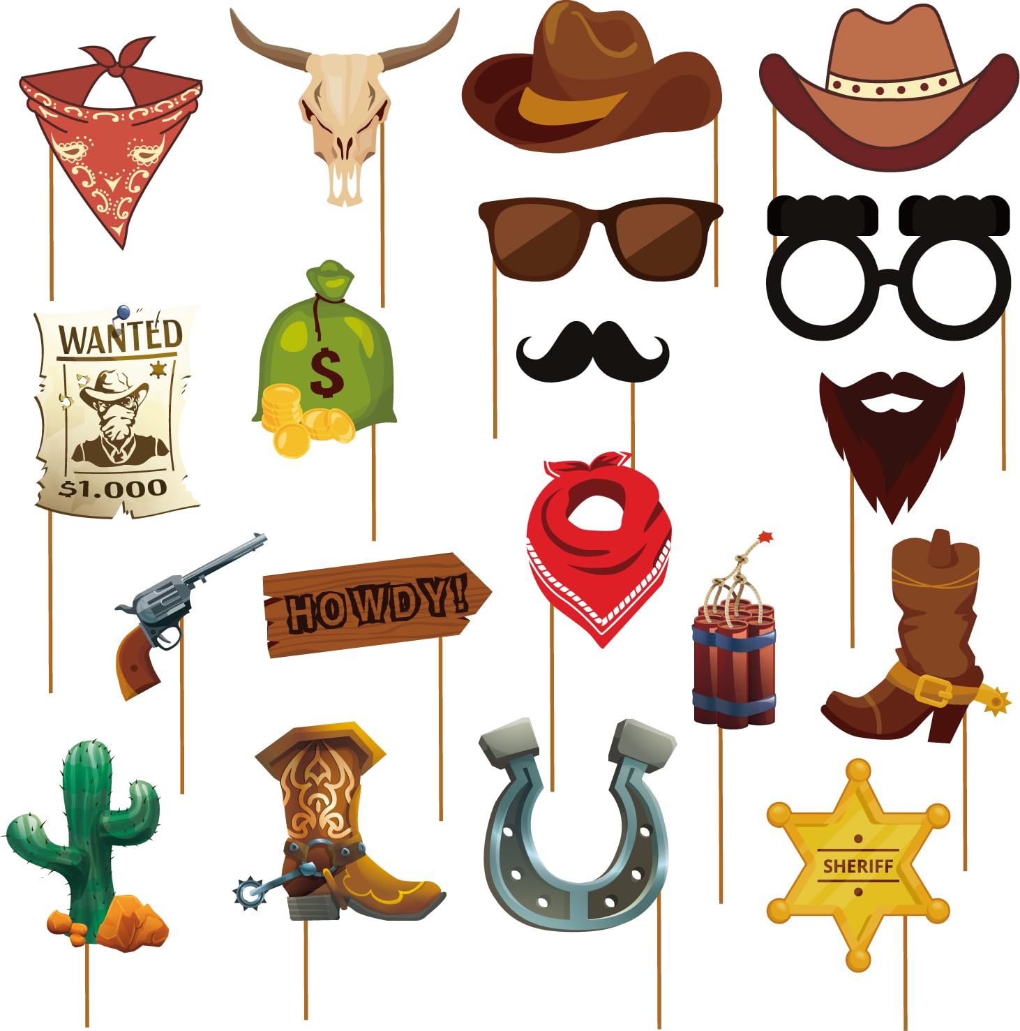 SKIRUP 19 Pieces West Cowboy Photo Booth Props Kit, Cowgirl Western Party Decorations Selfie Props for Western Cowboy Theme Party Favors Supplies (Cowboy)
