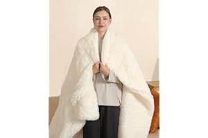 COZYTY Electric Blanket Heated Throw, Super Cozy Luxury Faux Fur & Extra Thick Sherpa Electric Throw Blanket with 5 Heating Levels & 4 Hours Auto Off, Fast Heating & ETL & FCC Certification, 50" x 60", Cream