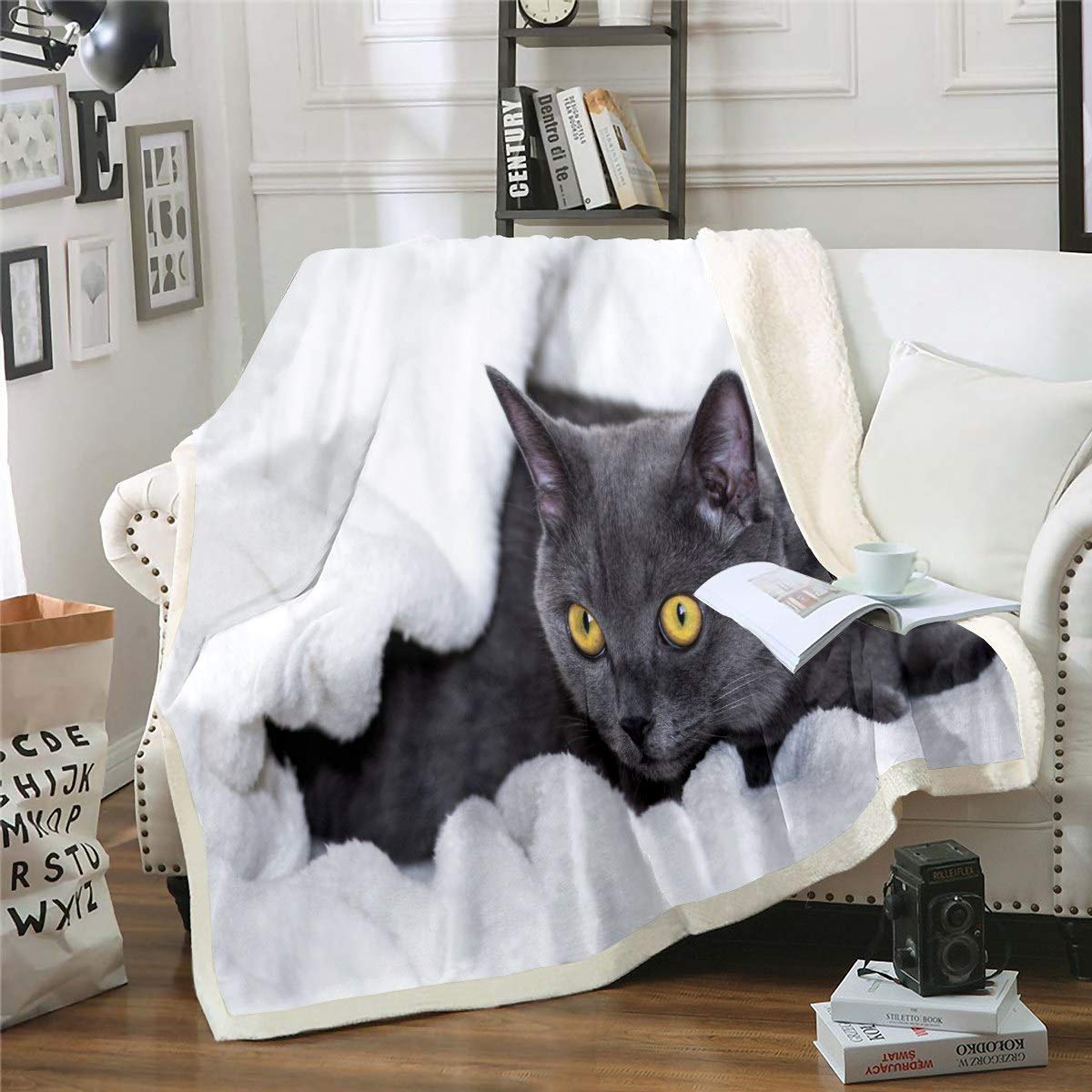 Cat Cute Kitten Print Fleece Throw Blanket for Sofa Bed Couch Adult 3D Animal Theme Cat Lover's Gift Plush Blanket Room Decor Baby 30"x40"
