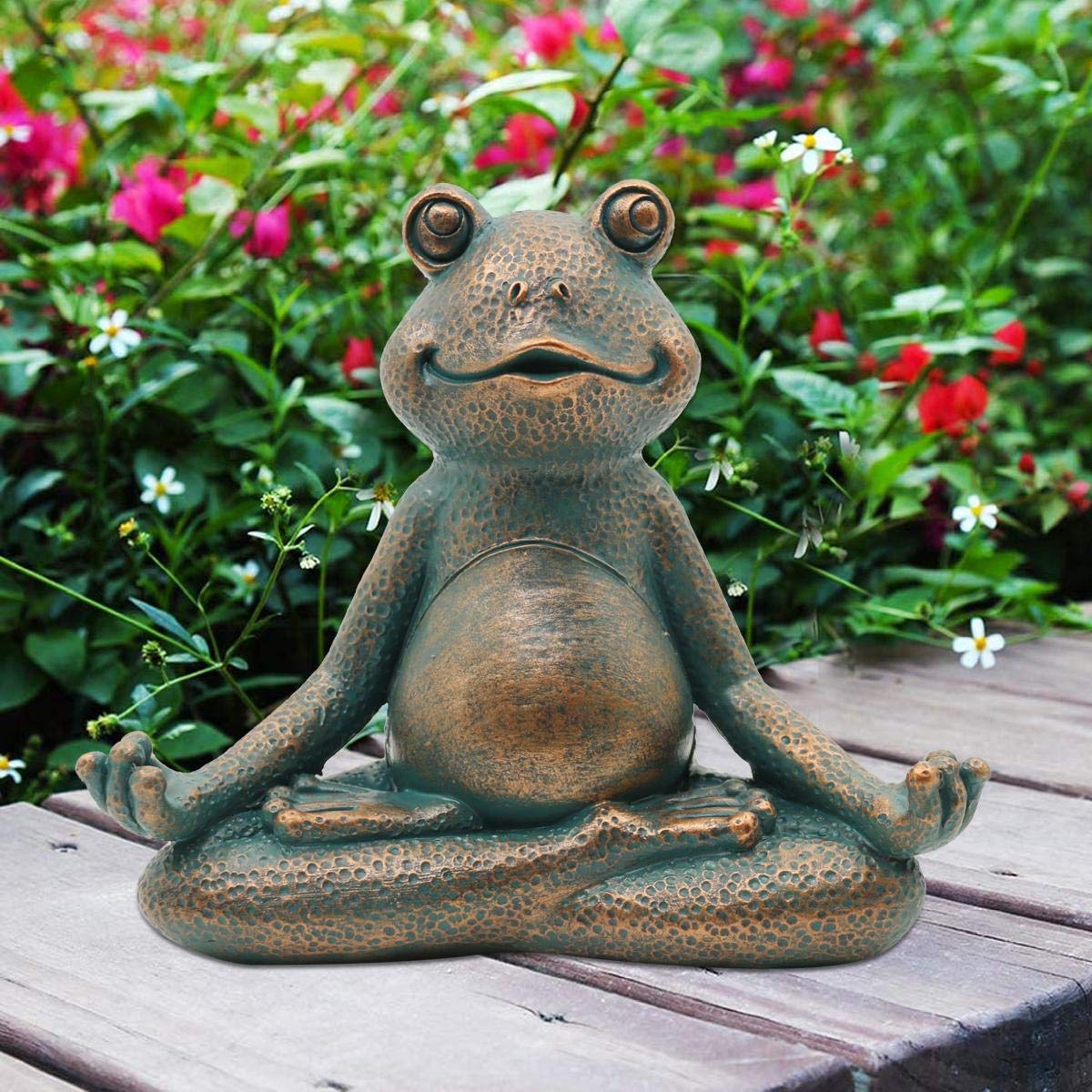 Goodeco Meditation Frog Garden Ornaments Outdoor Statue Décor – Zen Garden Frog Miniature Figurine Gifts for Women/Man Room Desk Yard Décor Yoga Frogs for Fairy Garden Decoration Copper 13 CM