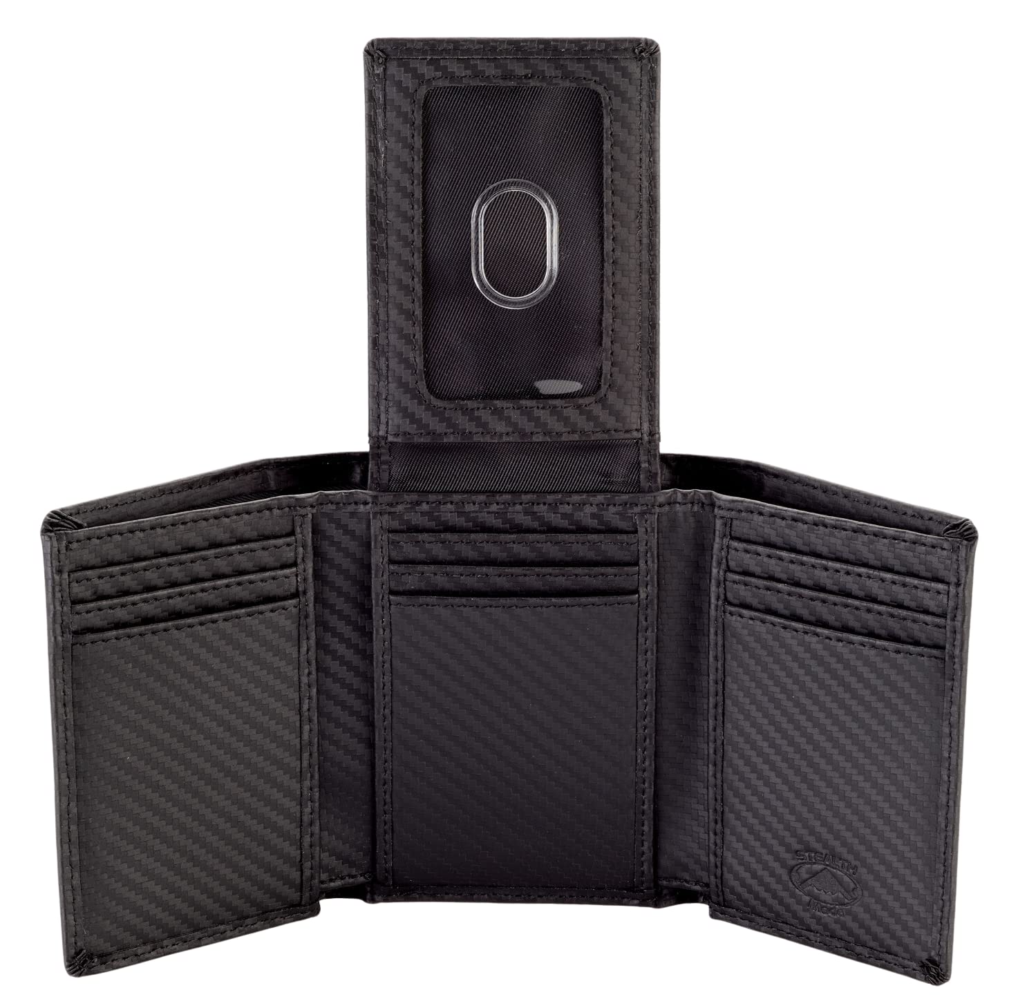 Photo 1 of Stealth Mode Trifold Wallet - RFID Blocking Wallet with Flip ID Holder - Leather Case for Money, Credit Cards - Mens Organizer, Divided Billfold, Identity Protection - Men's Gifts (Carbon Fiber)