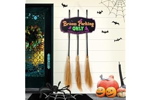 Bnesi Halloween Creative Wall Decorations, Broom Parking Sign with 3 Removable and Placeable Witches Brooms, Outdoor Front Porch or Indoor Living Room Wall Halloween Decoration (Halloween)