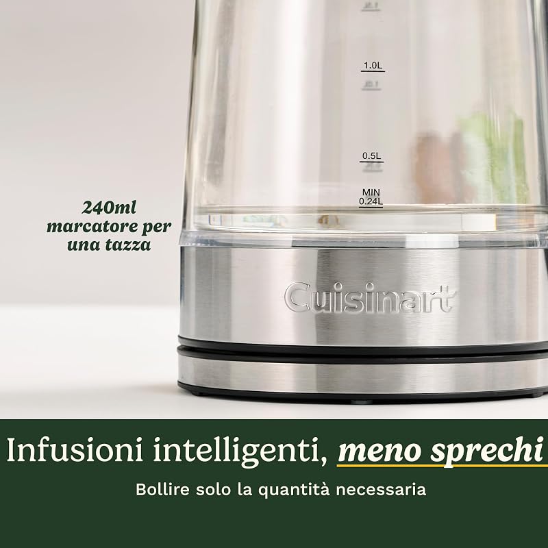 Bollitore in vetro 1,7 L con controllo temperatura variabile, ebollizione rapida 3 kW, design doppia parete, beccuccio antigoccia, base girevole 360°, touch screen, senza BPA
