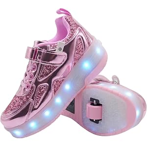 YTFCstep Kids Roller Skate Shoes, 2-in-1 Light Up Sneakers with Removable Wheels - USB Rechargeable LED, Beginner Roller Shoe