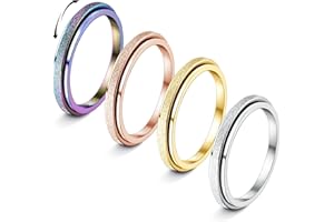 Adramata 4Pcs Anxiety Ring for Women Men Fidget Rings 2mm/4mm Stainless Steel Spinner Rings for Anxiety Relief Items Sandblas