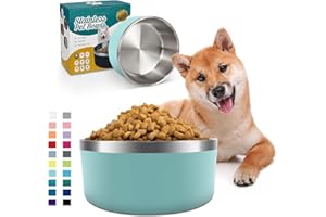 IKITCHEN Dog Bowl for Food and Water, 40 Oz Stainless Steel Pet Feeding Bowl, Durable Non-Skid Double Wall Insulated Heavy Duty with Rubber Bottom for Medium Large Dogs (40 Ounces/5 Cup, MintGreen)