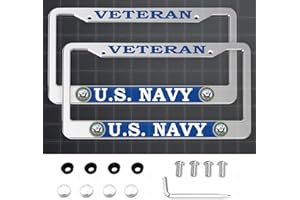 HIBUFAN 2 Pack Veteran License Plate Frames for U.S. Navy, Silver Universal Aluminum Front and Rear Retired License Plate Holder for Department of The Navy