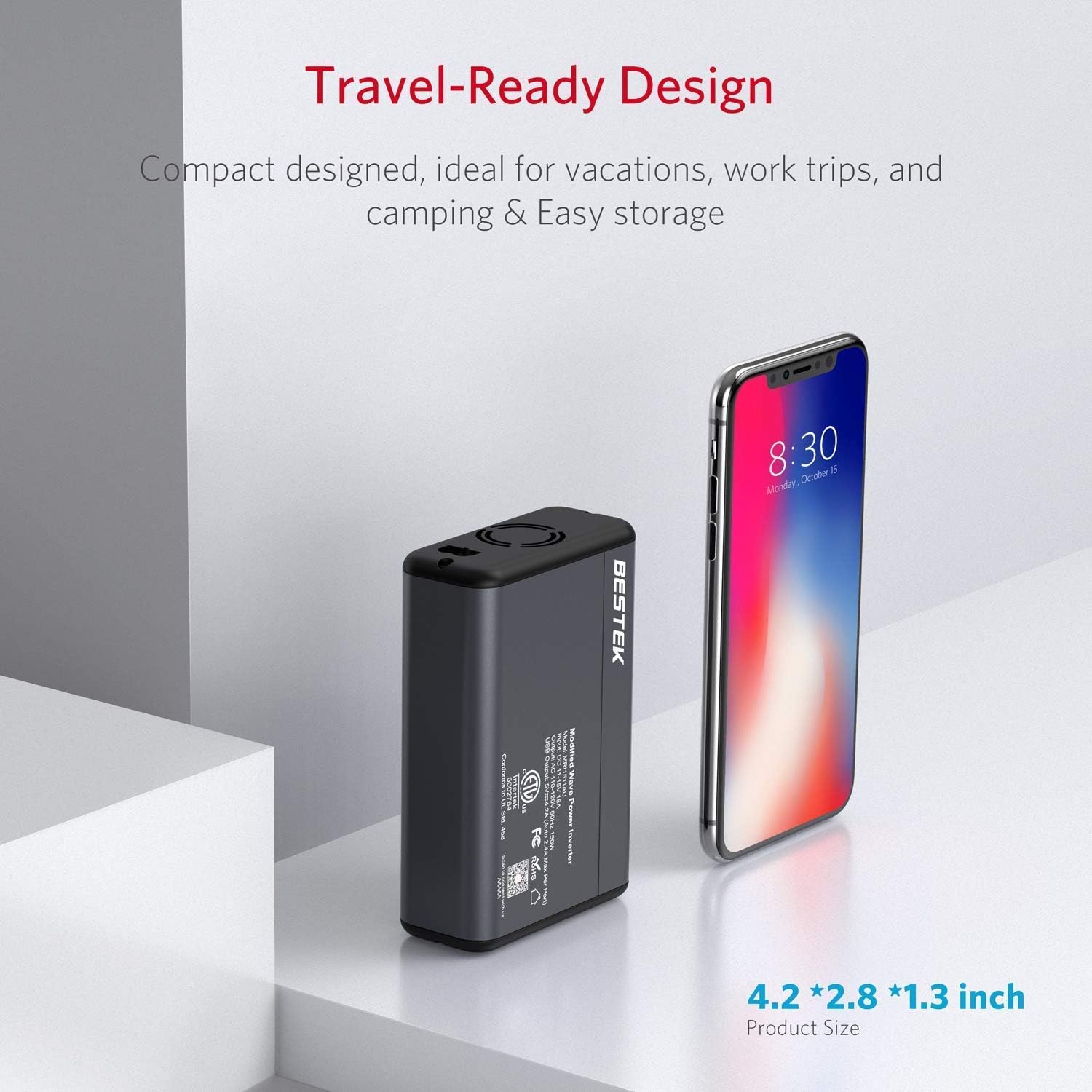 BESTEK 150W Power Inverter DC 12V to 110V AC Converter 4.2A Dual USB Car Adapter, Thinner Design with ETL Listed, Grey/Black: Electronics