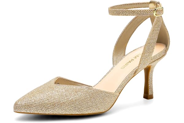 DREAM PAIRS Women's Closed Toe Kitten Heel Pumps | 3-Inch,Pointed Toe,Ankle Strap,Dress Shoes,for Work Office and Wedding Par