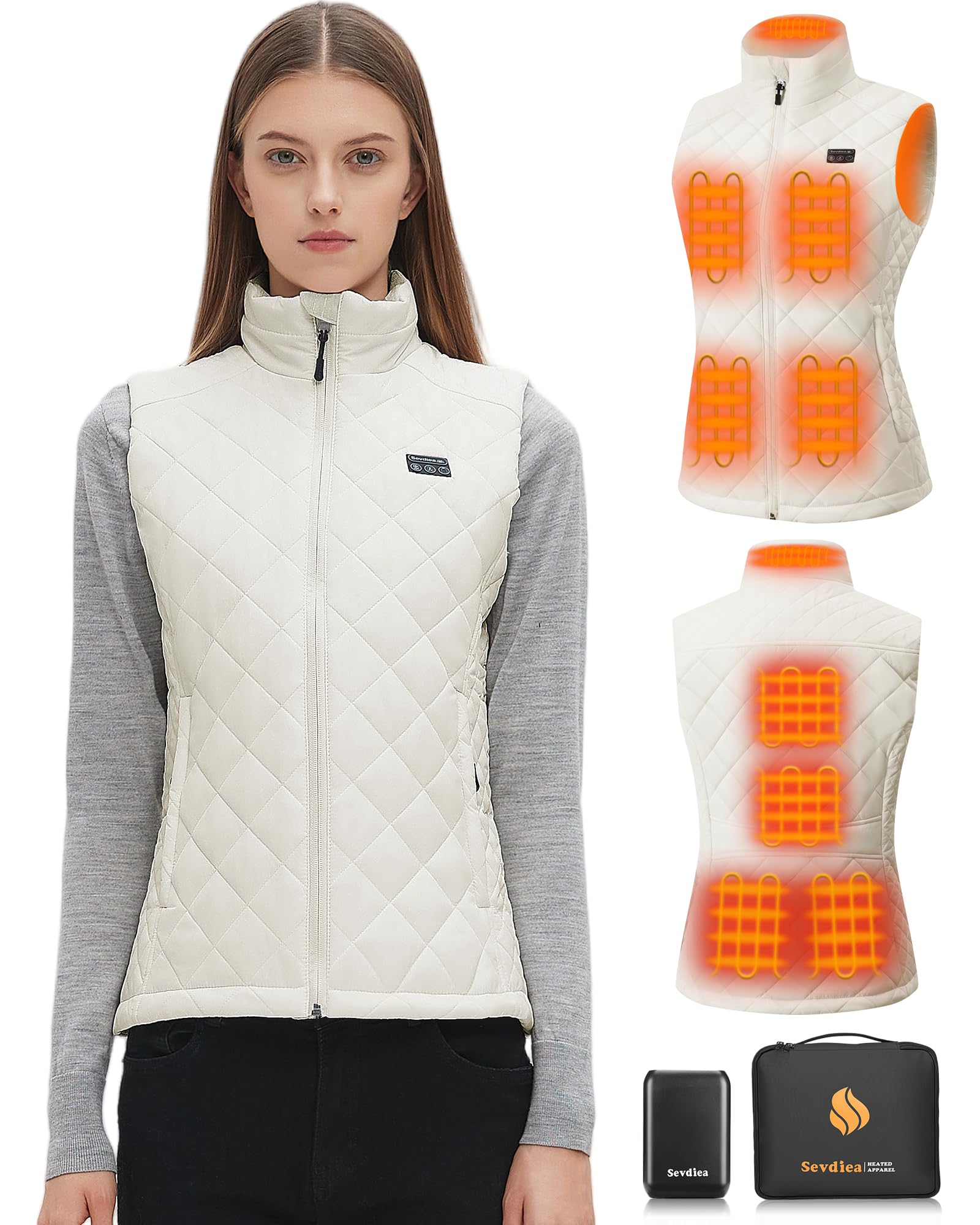 Photo 1 of Sevdiea Women's Quilted Heated Vest with Battery Pack 16000mAh 7.4V, Warming Heated Vest for Women, Electric Heating Vests White-M