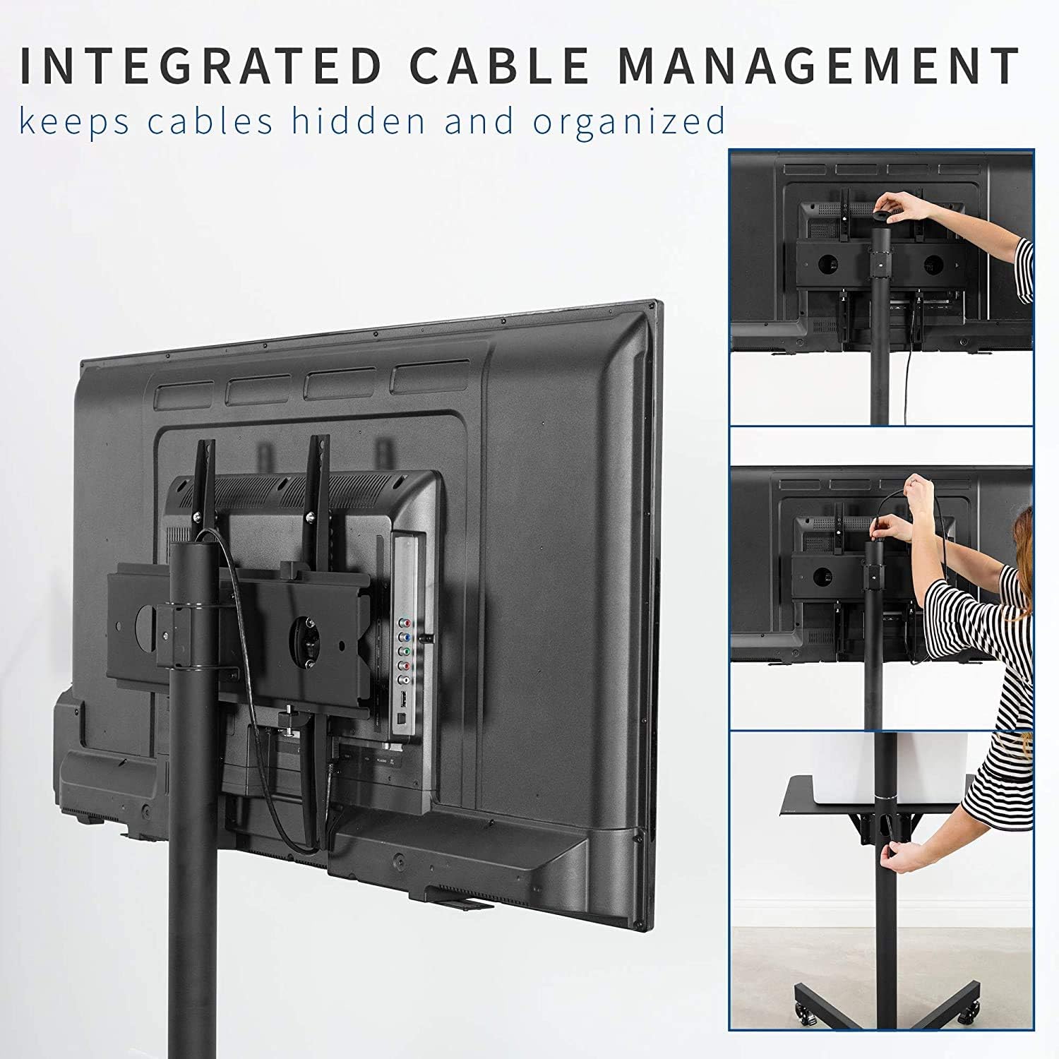 VIVO Universal Mobile TV Cart for 23-55 inch LCD LED Flat Panel Screen TVs up to 55 lbs, Pro Height Adjustable Rolling Black Stand with Laptop Shelf, Locking Wheels - Max VESA 400x400 (STAND-TV04M) : Office Products