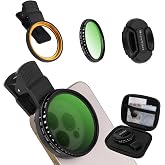 Phone 52MM Variable ND2-ND400 Filter, Multi-Coating Clip Adjustable Neutral Density Lens Kit, Compatible with iPhone 16/15/14/13 Pro Max, Samsung Galaxy, Google Pixel and Other Smart Phones