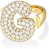 KissYan Bubble Initial Ring Valentines Day Gifts for Women, 14k Gold Plate Balloon Jumbo Letter Rings Open Adjustable Dainty Pave CZ Personalized Fashion Trendy Statement Jewelry