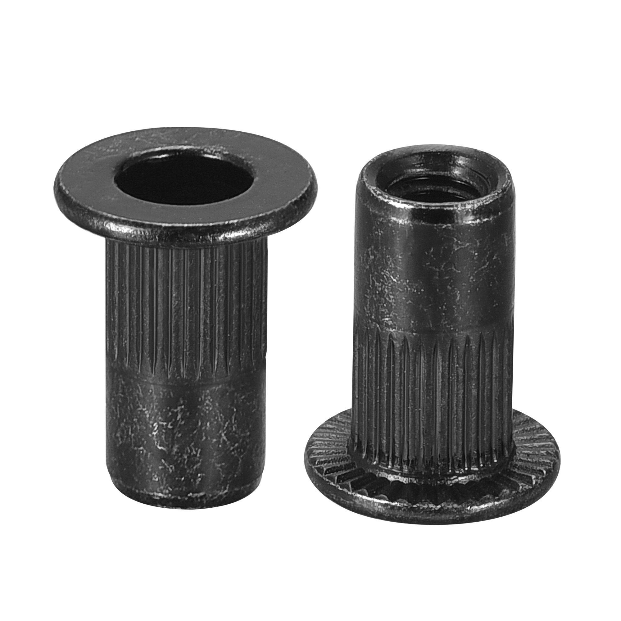 sourcing map M3 Rivet Nuts Carbon Steel Zinc-Plated Knurled Flat Head Threaded Insert Nut Black 50Pcs
