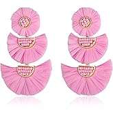 Statement Earrings Beaded Raffia Palm Bohemian Drop Dangle Earrings for women