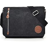 Vintage Canvas Satchel Messenger Bag for Men Women, Travel Shoulder bag Satchel Crossbody Bag for 11.6-13.3 inch Laptop Chromebook computer (Black)