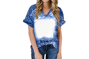 SMIDOW Sublimation Blanks Bleached T-Shirt for Women Summer Casual Loose Fit Short Sleeve v Neck Basic Tops Shirts